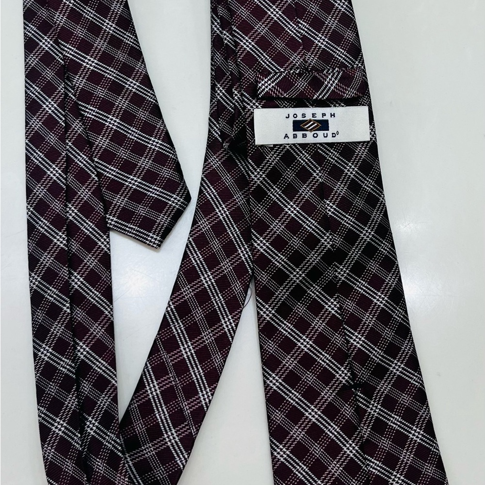 Joseph Abboud Dark Red and White Checkered Tie
